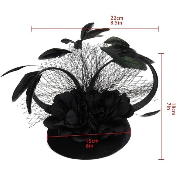 ? Latimoon Feather Headband Women Black Fascinators Derby Pillbox Cocktail Hats main image 4